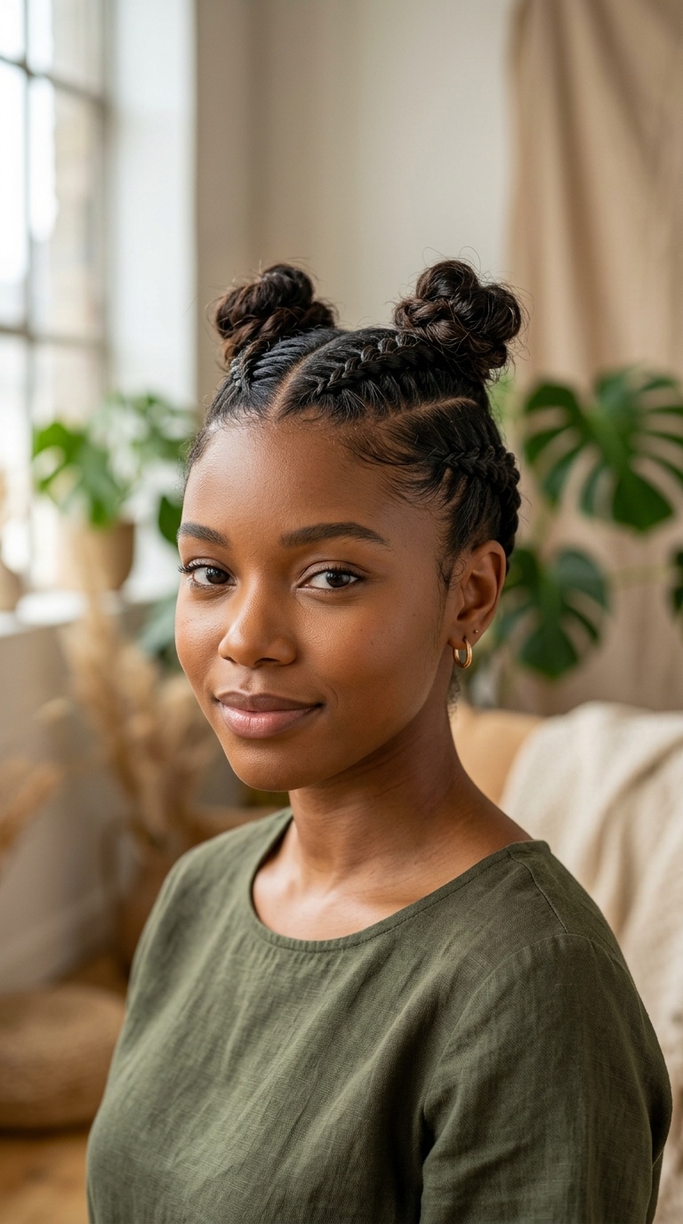 Upside Down Braids into Mini Buns