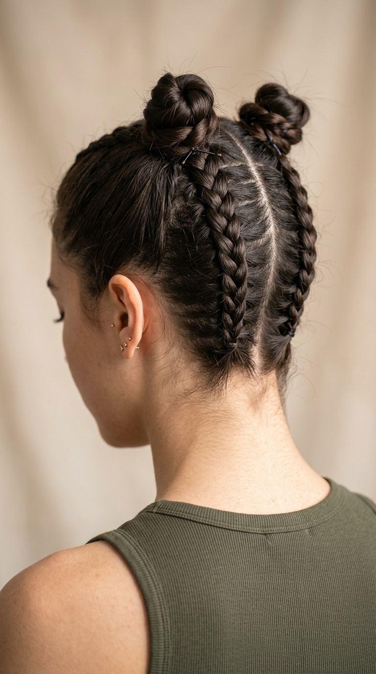 Upside Down Braids to Mini Buns