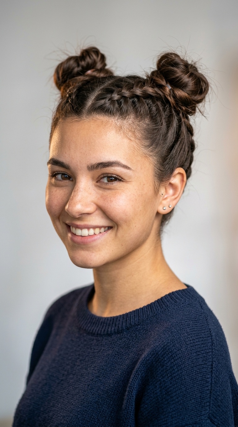 Upside Down Braids with Space Buns
