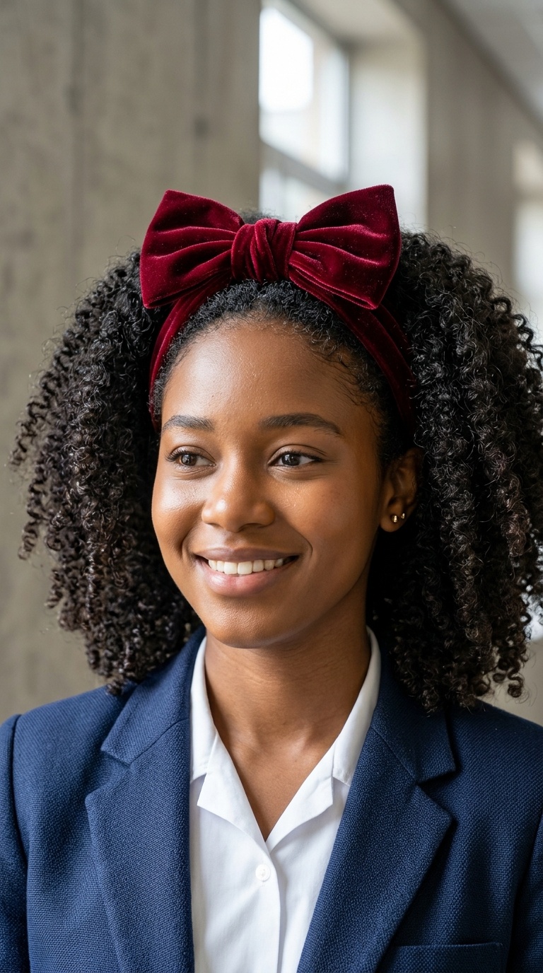 Velvet Bow Headband with Voluminous Coils