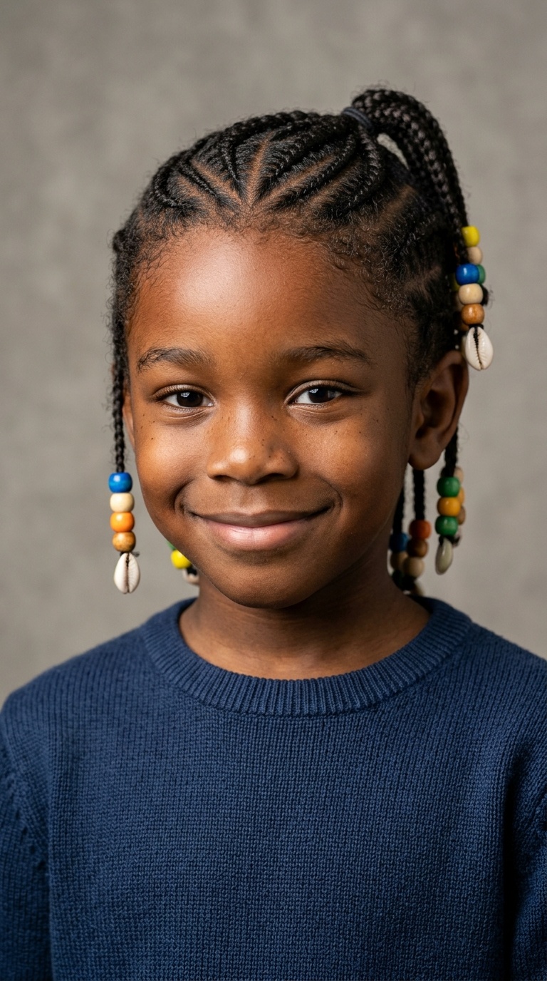 Vertical Cornrows with Beads