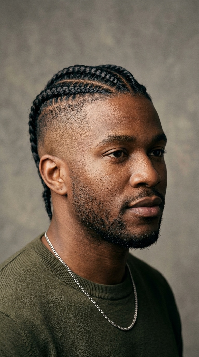 Vertical Mohawk Braids with Bald Fade