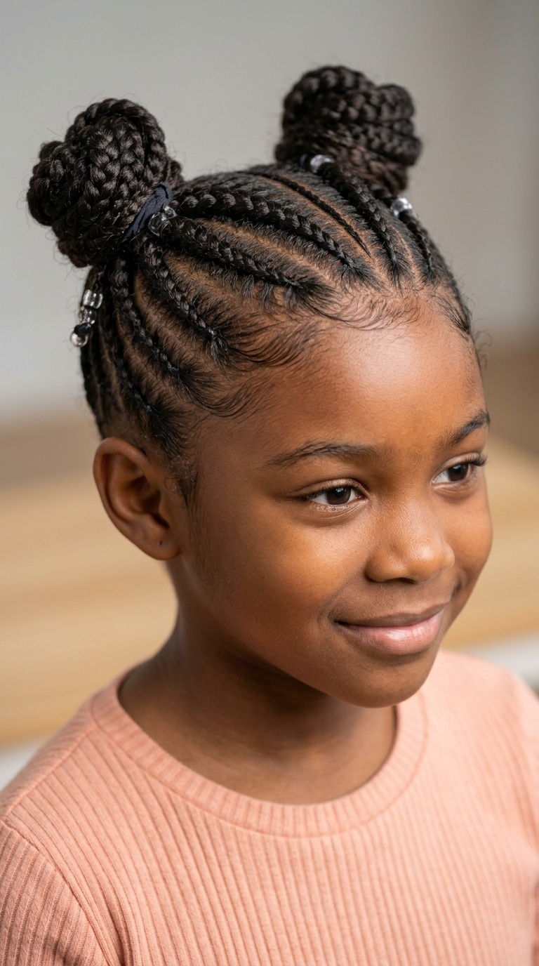 Vertical Stripe Cornrow Buns