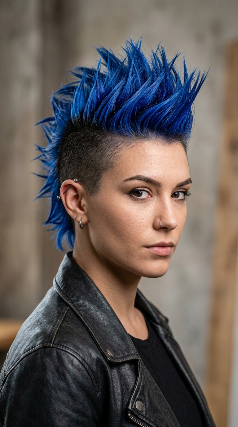 Vibrant Blue Spiky Mohawk