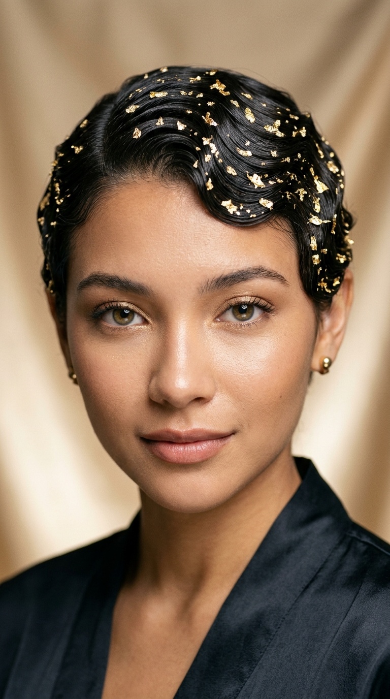Vintage Finger Waves with Gold Leaf Accents