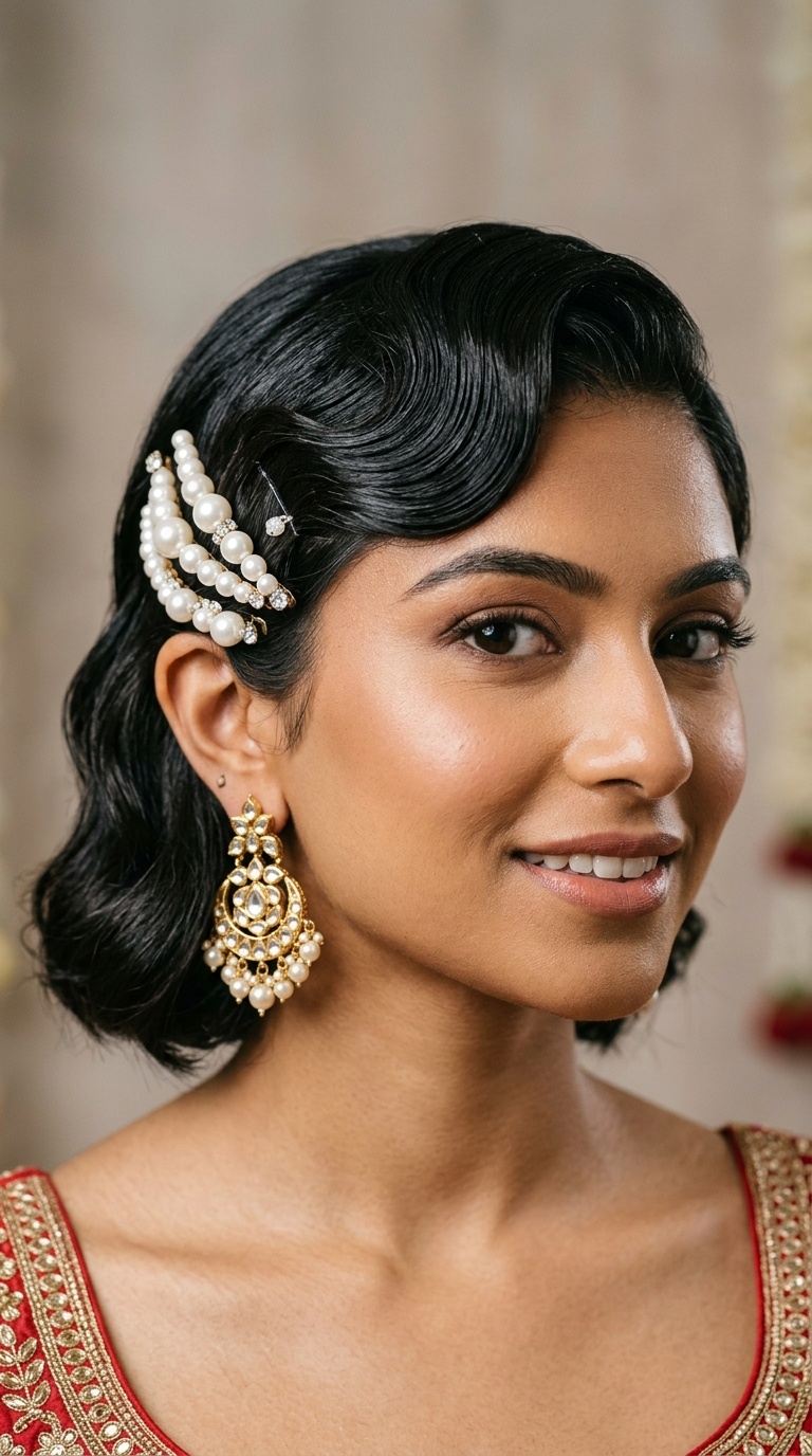 Vintage Finger Waves with Pearl Clips