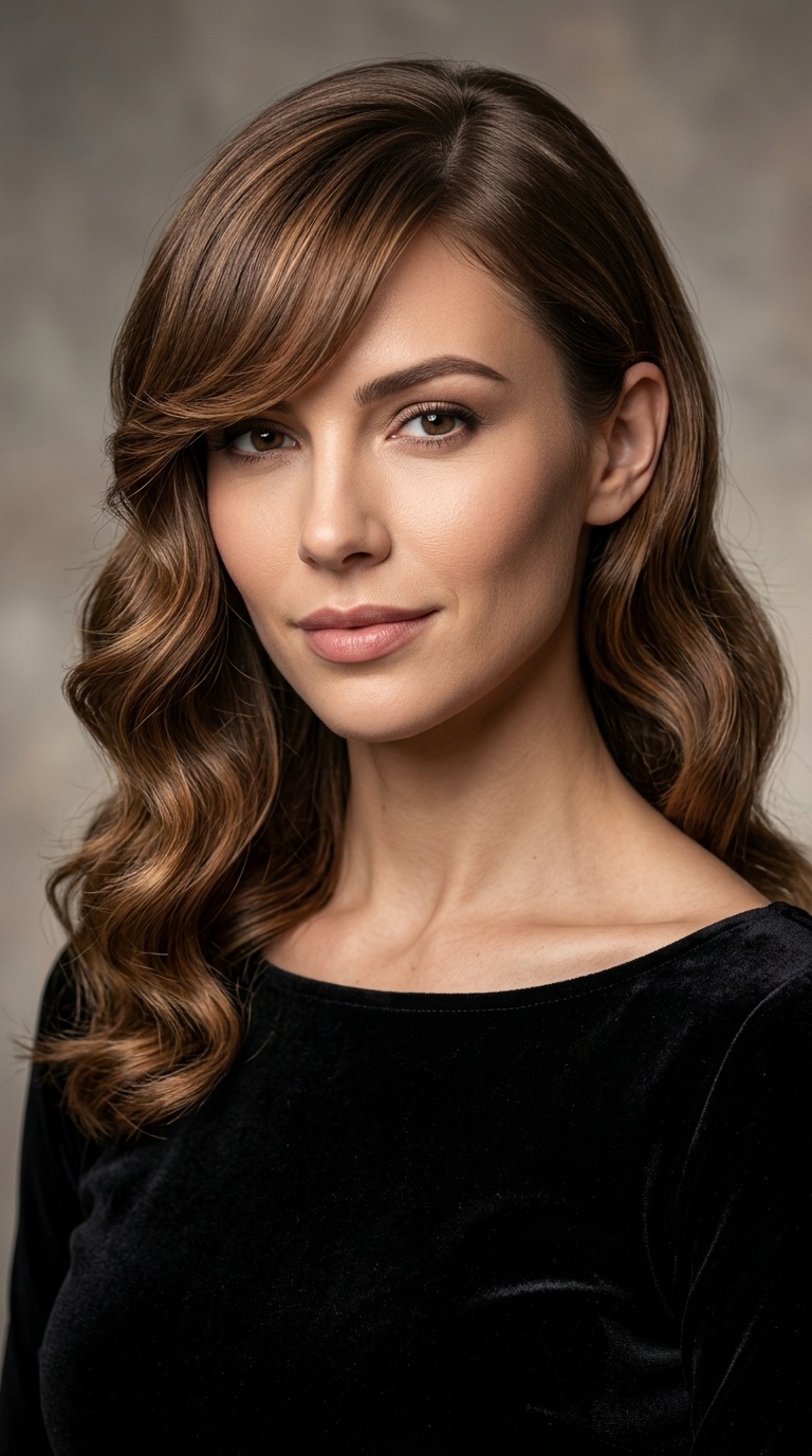 Vintage Hollywood Waves with Side-Swept Bangs