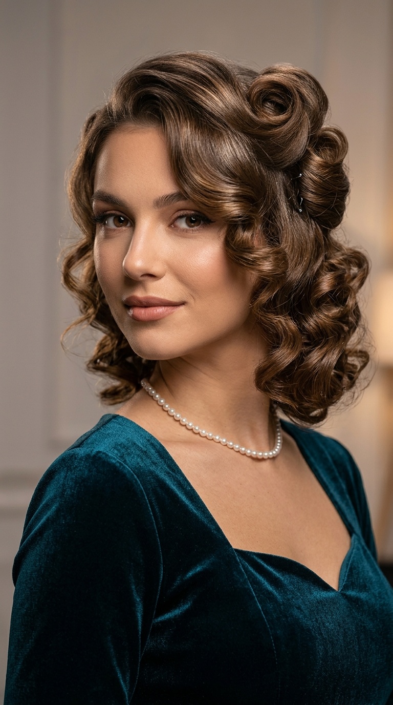 Vintage Pin-Up Updo with Barrel Curls