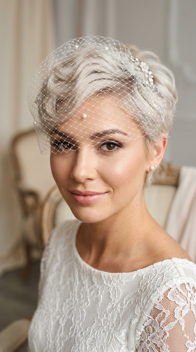 Vintage Pixie with Tulle Birdcage