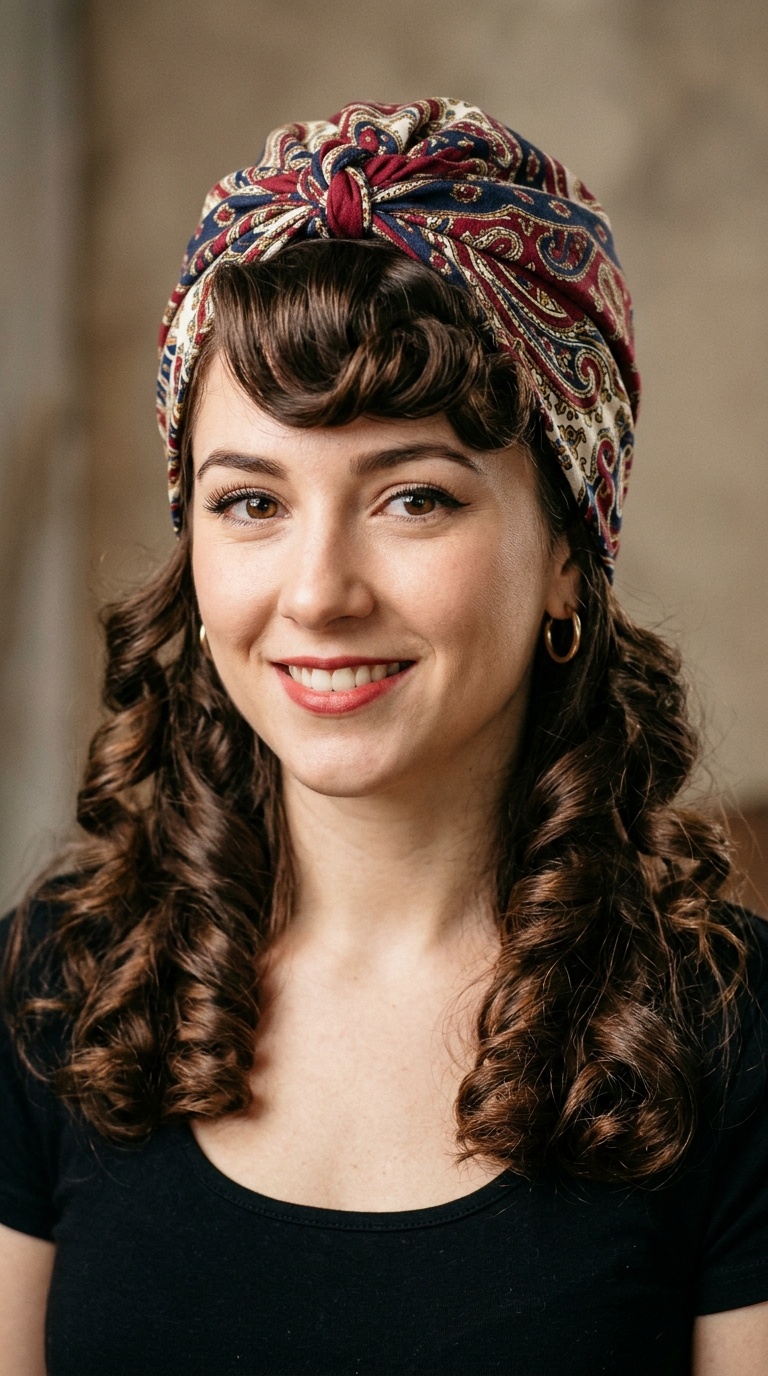 Vintage Scarf Turban with Curls