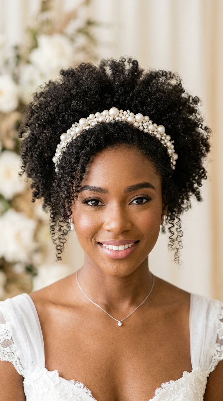 Voluminous Afro with a Pearl Headband