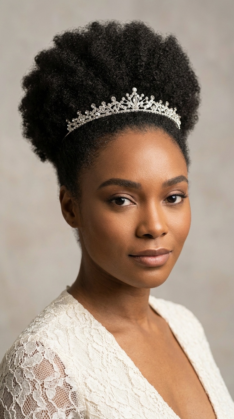 Voluminous Afro with a Tiara