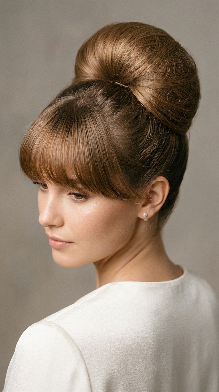 Voluminous Beehive Updo with Rounded Bangs