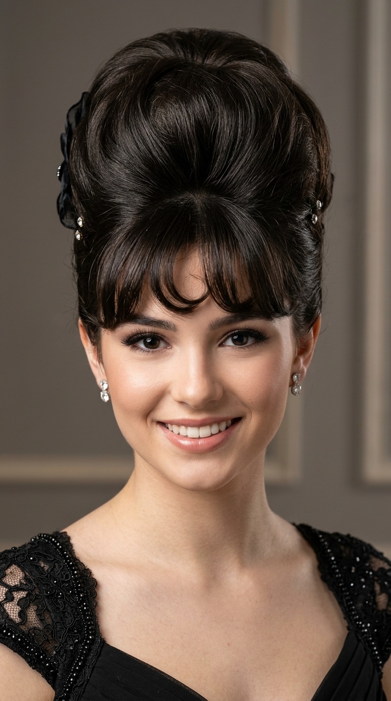 Voluminous Beehive with Curled Fringe