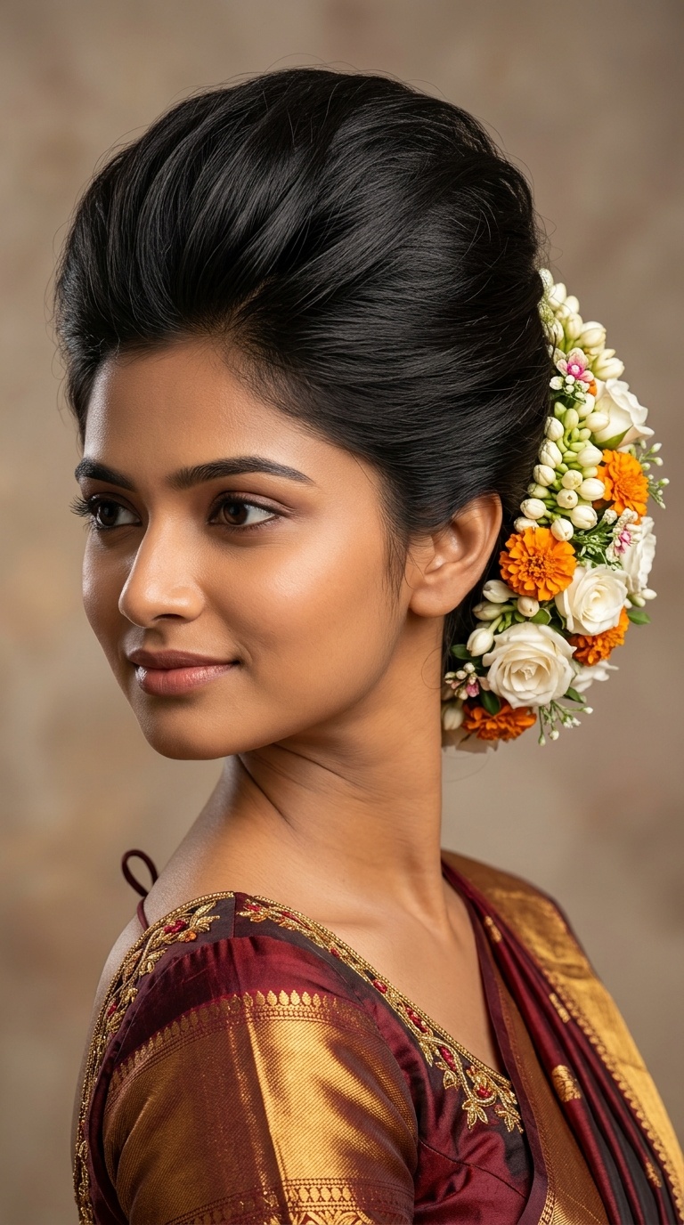 Voluminous Beehive with Rear Floral Cluster