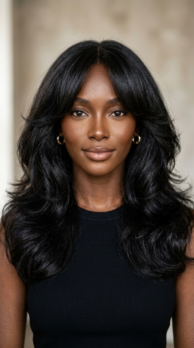 Voluminous Blowout with Curtain Bangs