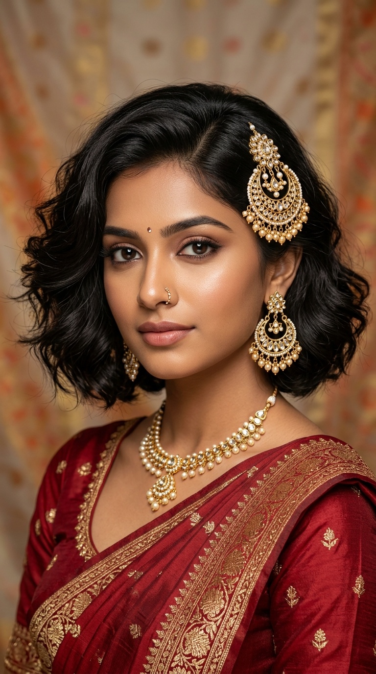 Voluminous Bob with Chandbali Hair Clips