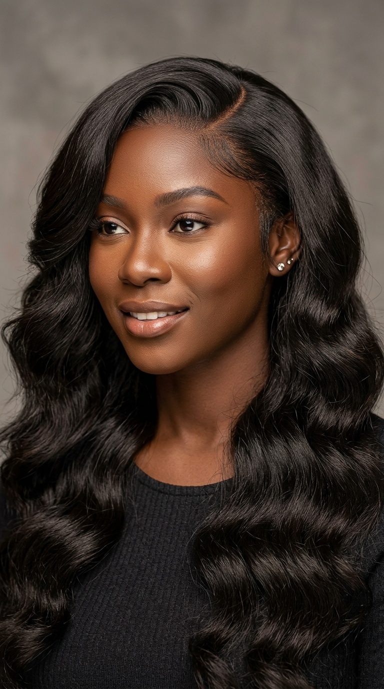 Voluminous Body Wave with Side Part