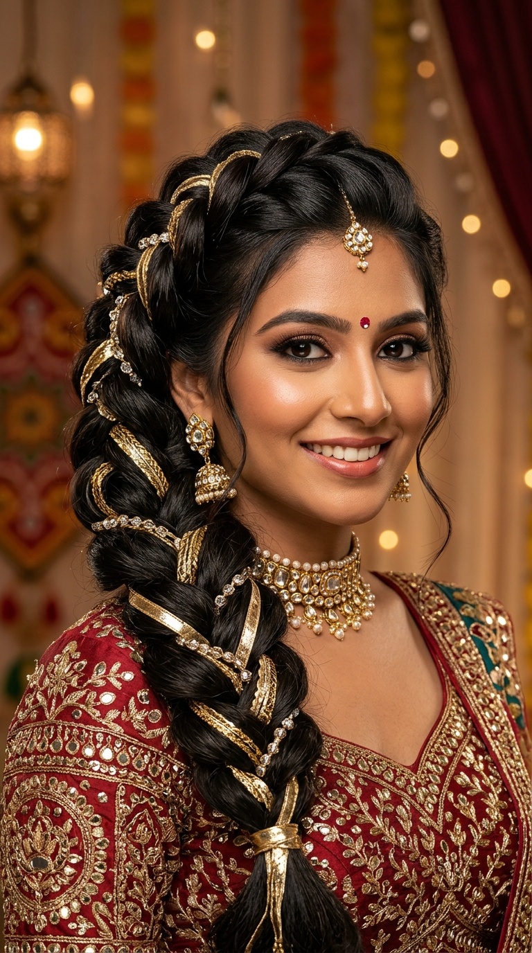 Voluminous Braid with Gota Patti Ribbon Inlay