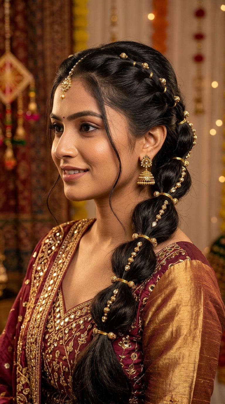 Voluminous Bubble Braid with Gold Beads