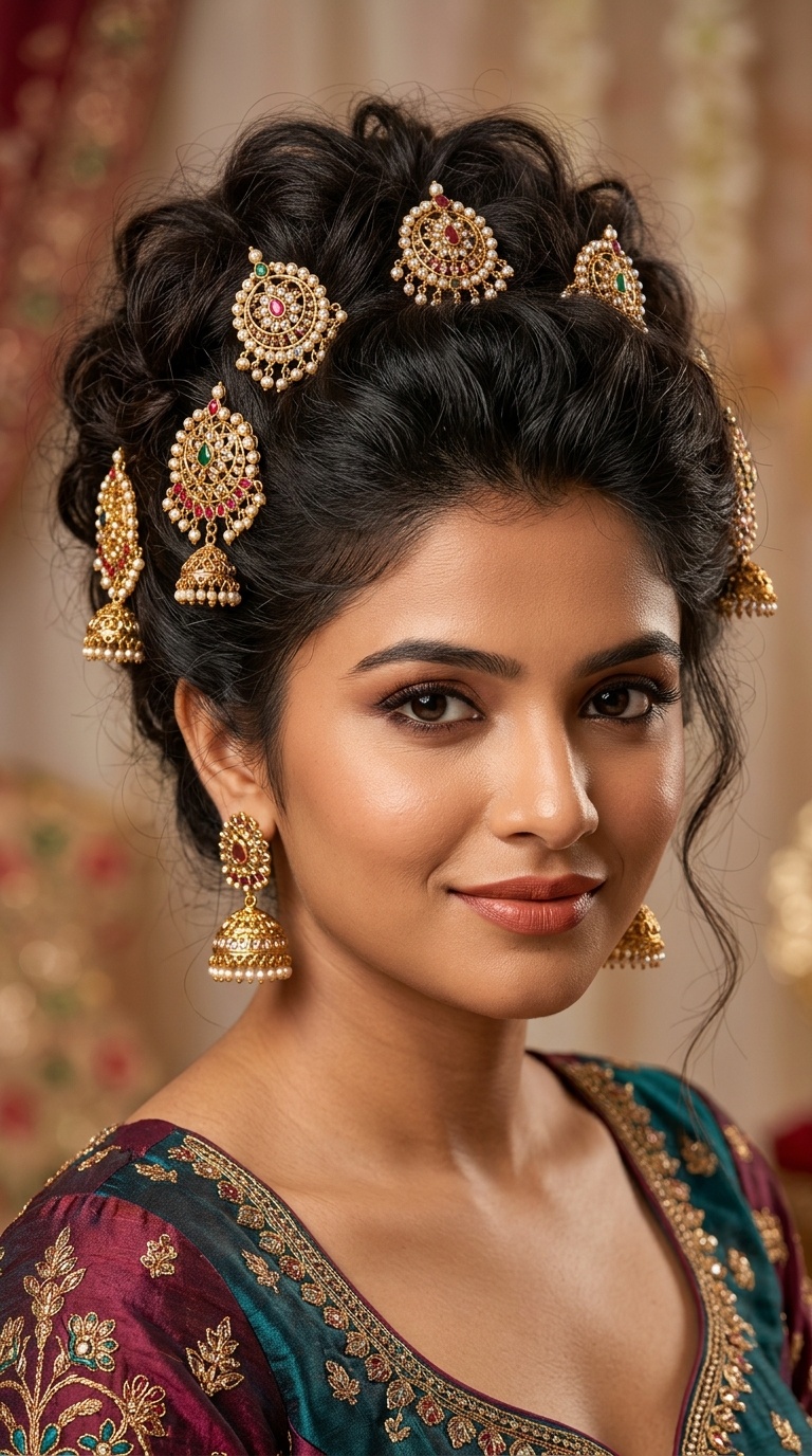 Voluminous Crown with Traditional Jhumka Pins