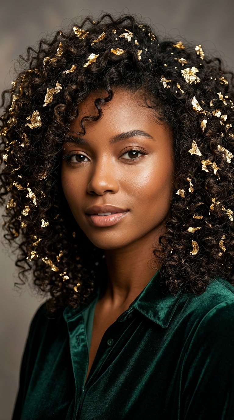 Voluminous Curls with Gold Leaf