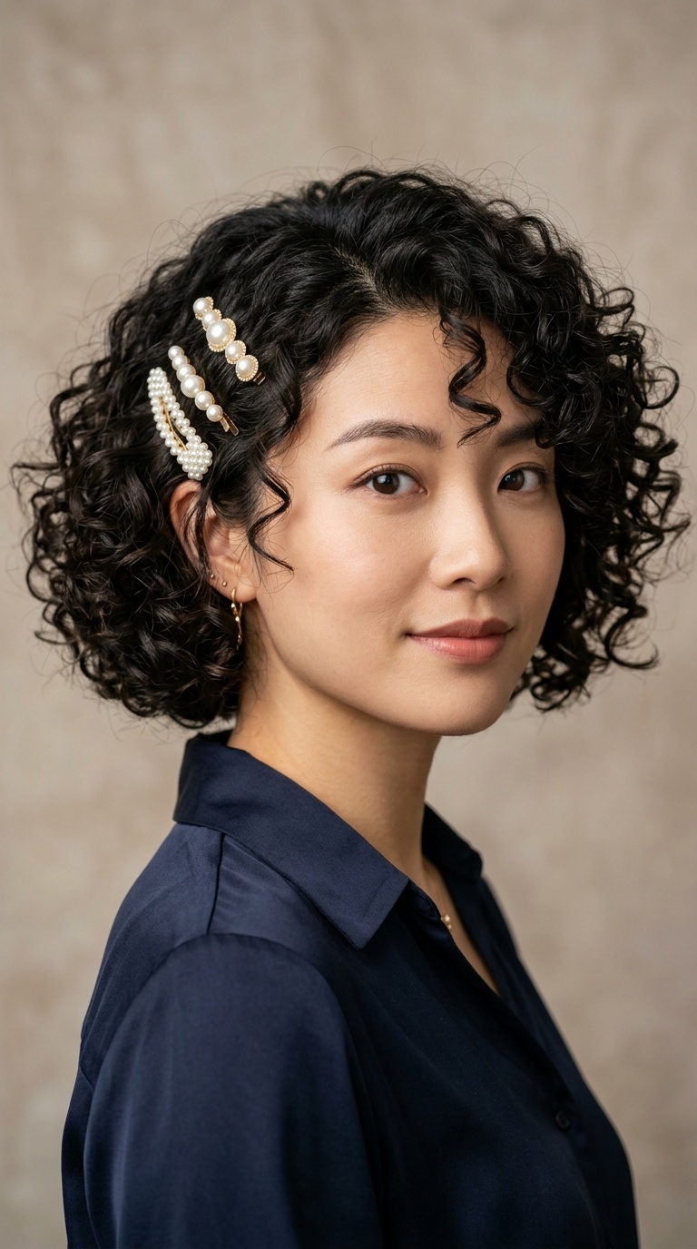 Voluminous Curls with Pearl Clips
