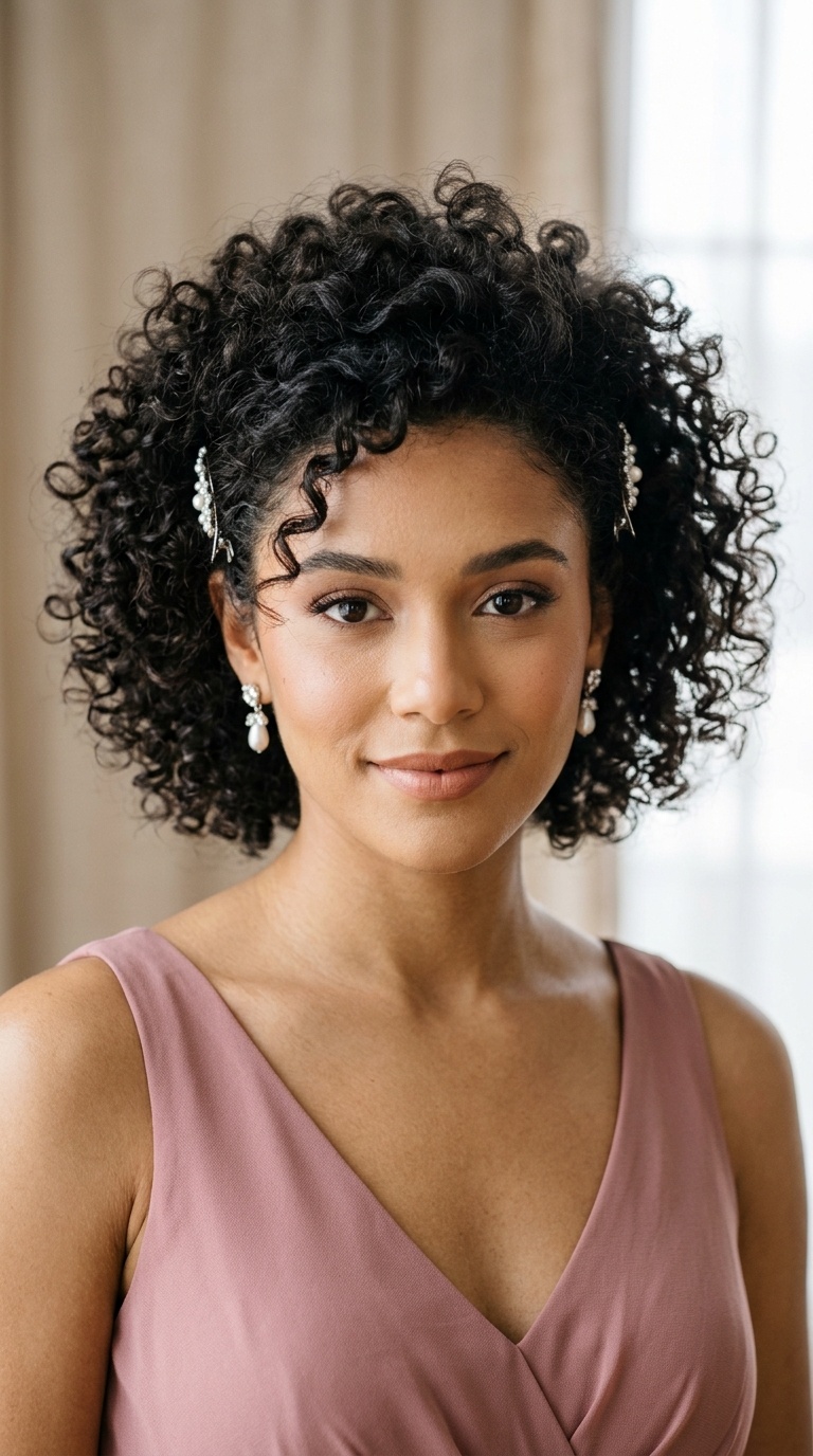 Voluminous Curls with Pinned Temples