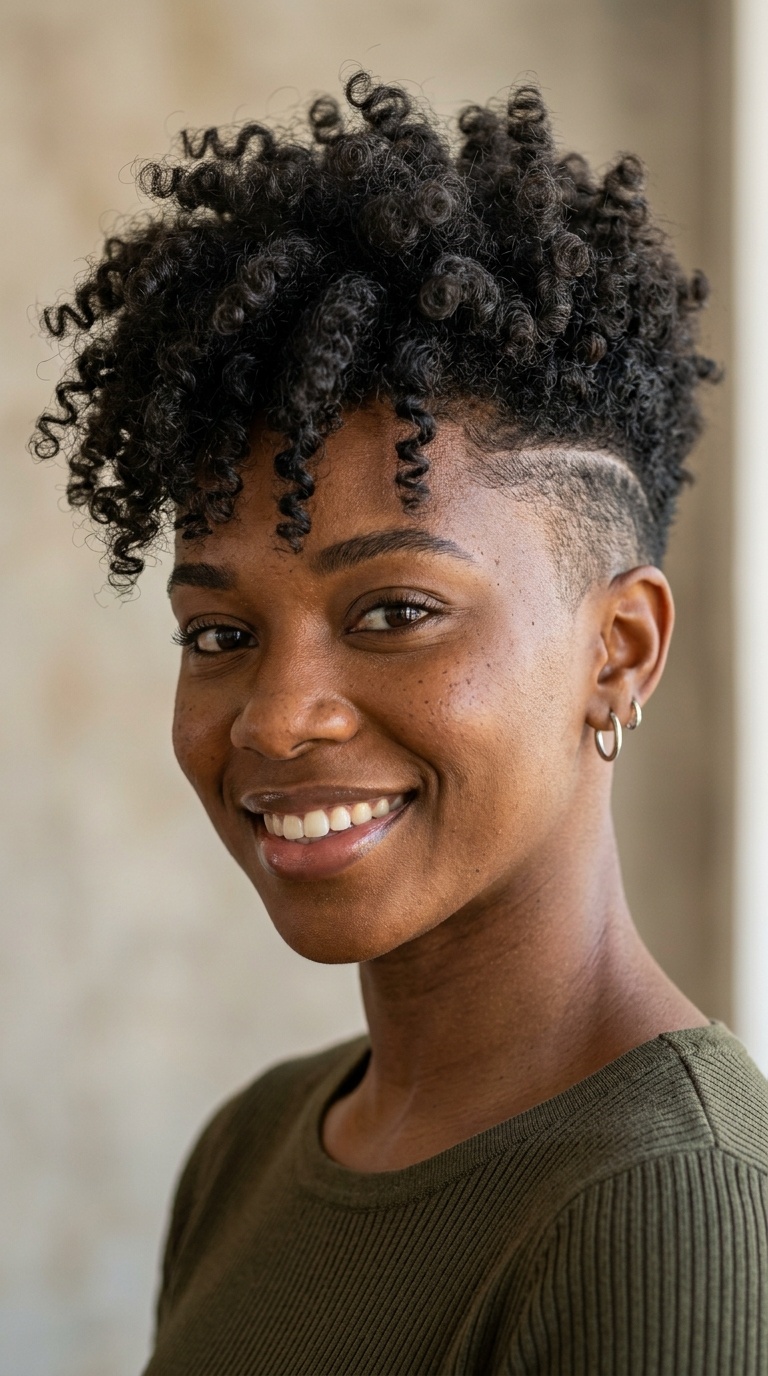 Voluminous Curls with Shaved Sides