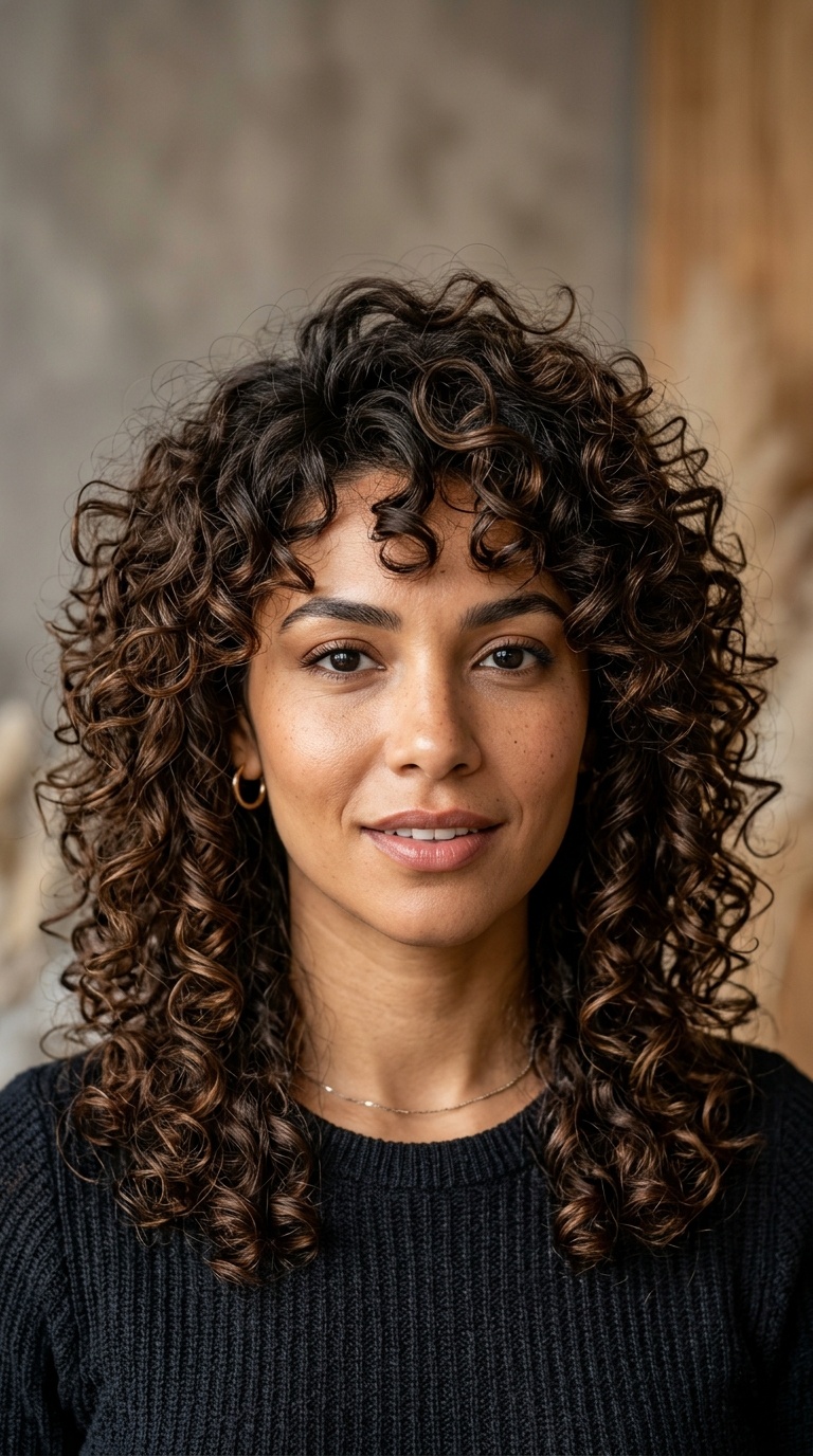 Voluminous Curls with Shorter Top Layers