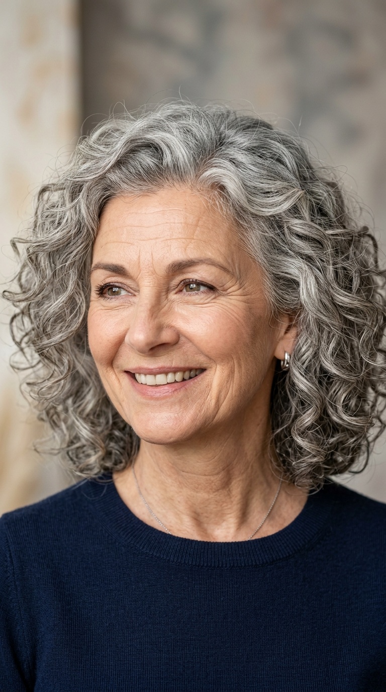 Voluminous Curls with Side Part