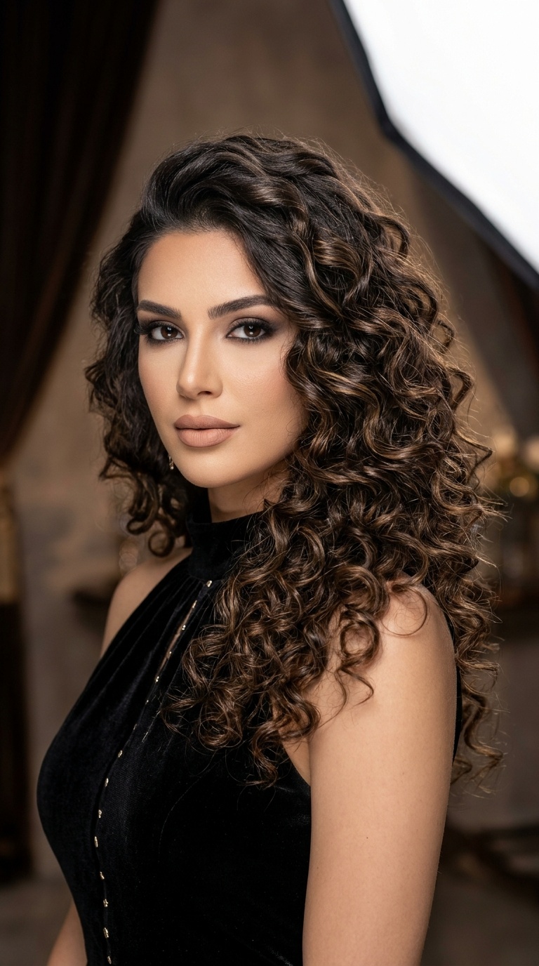 Voluminous Curls with Side Part