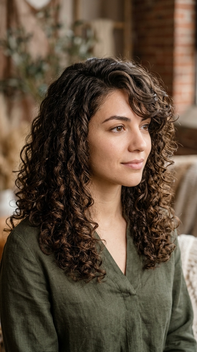 Voluminous Curls with Side-Swept Accents