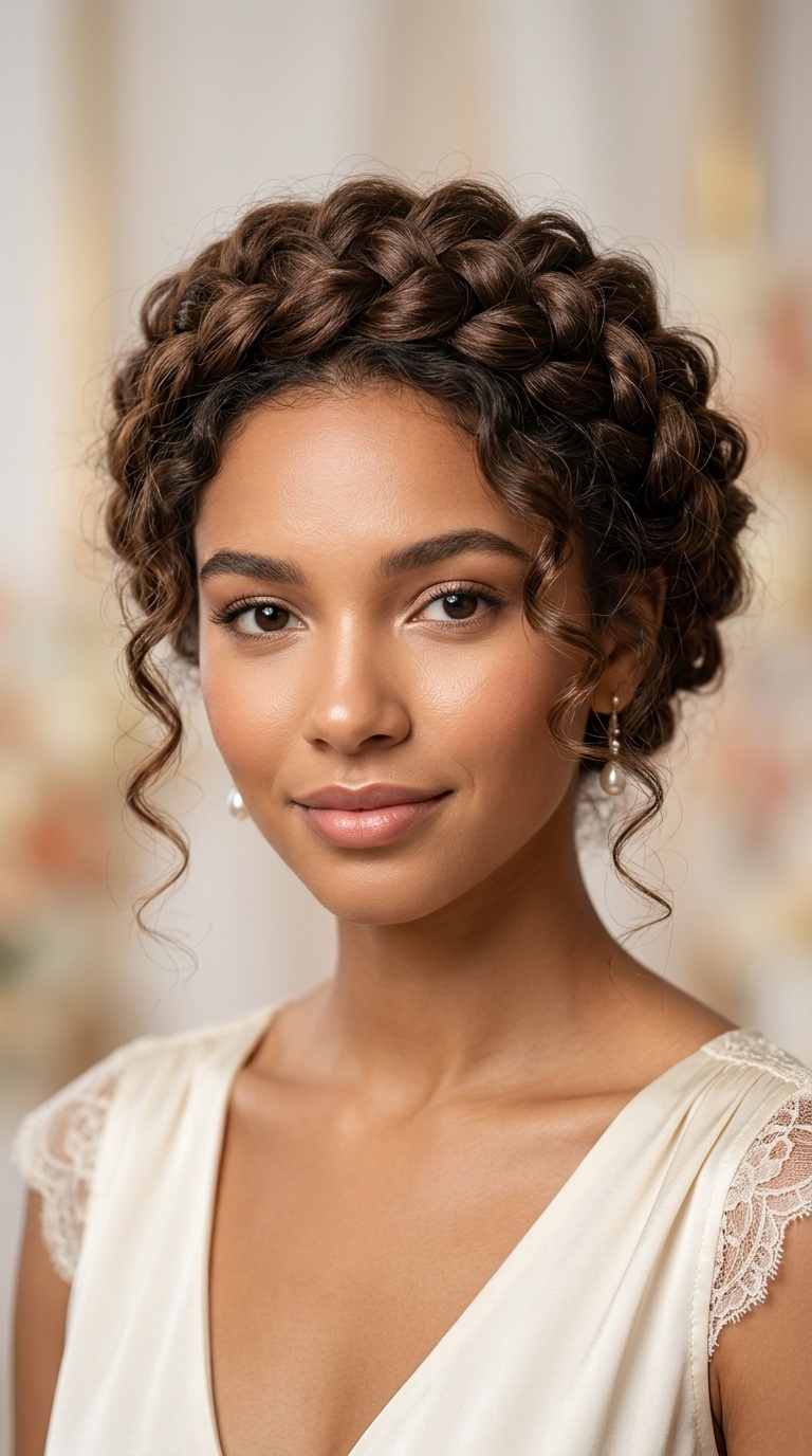Voluminous Curly Crown Braid