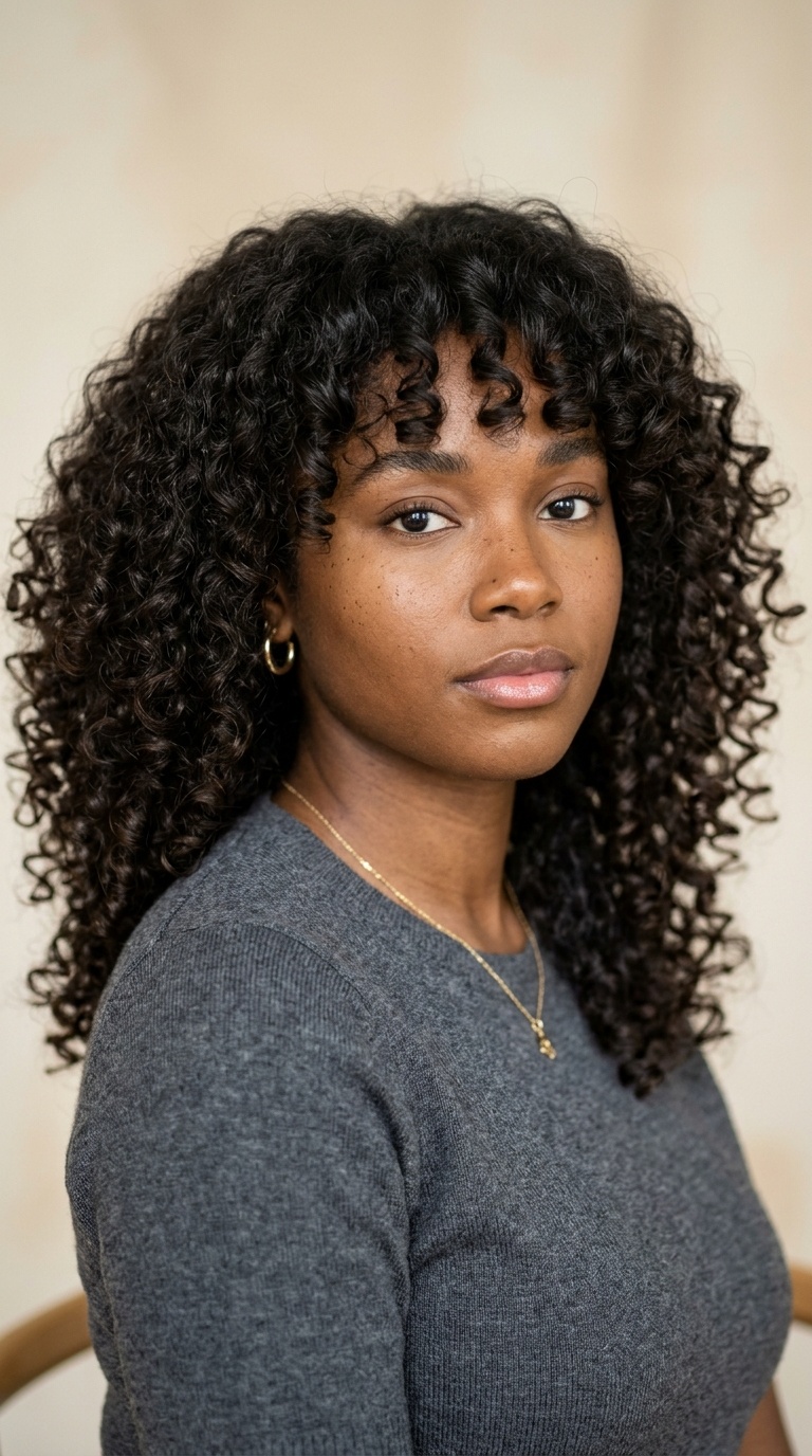 Voluminous Curly Curtain Bangs