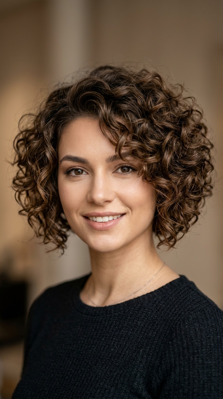 Voluminous Curly Inverted Bob