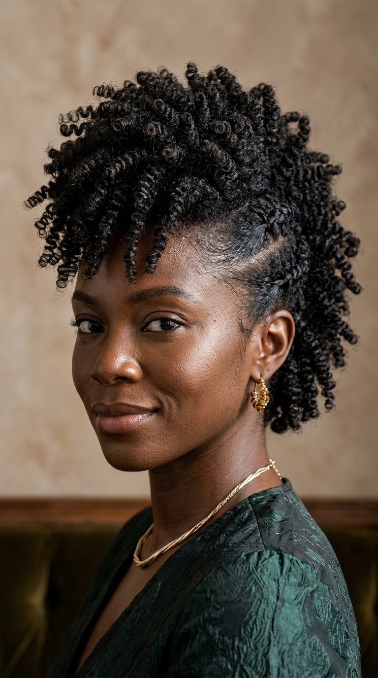 Voluminous Faux Hawk with Coiled Ends