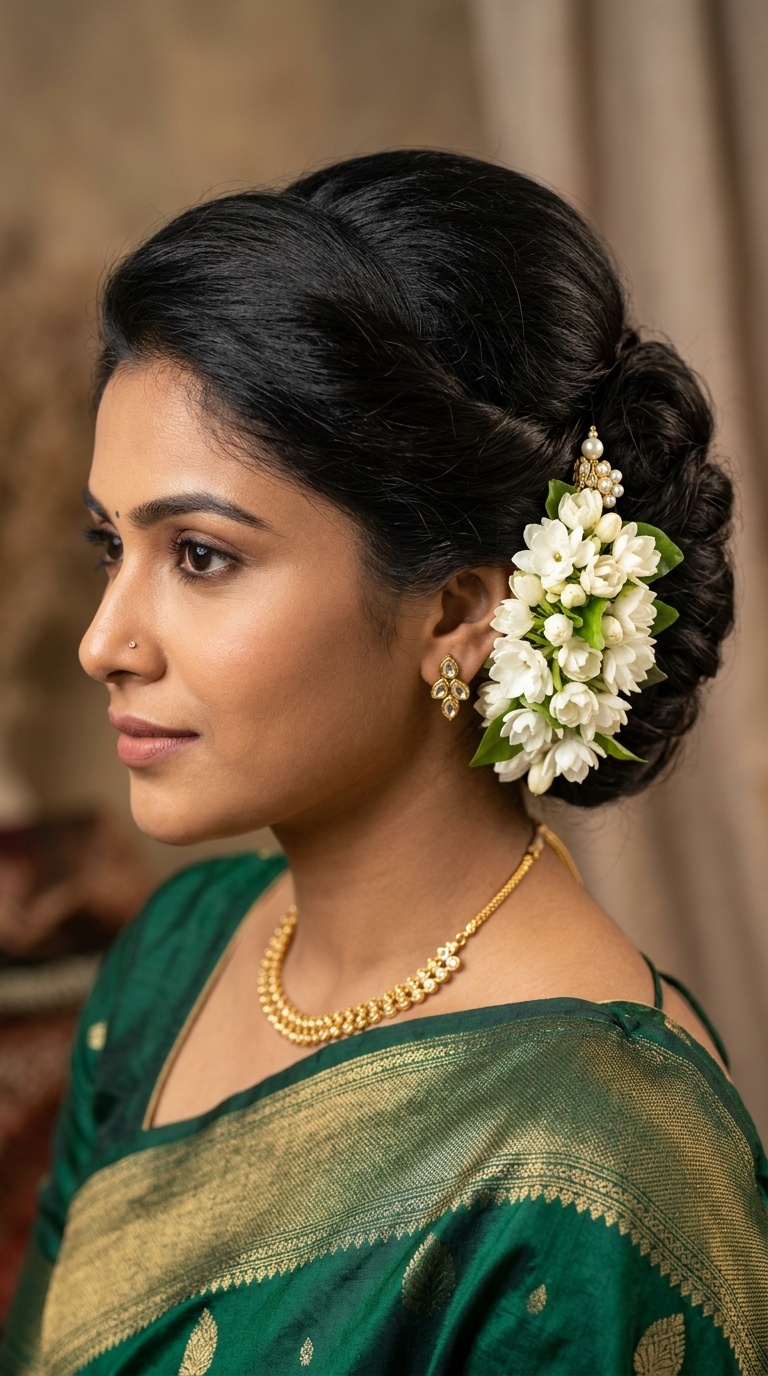 Voluminous French Roll with Jasmine Side-Clip