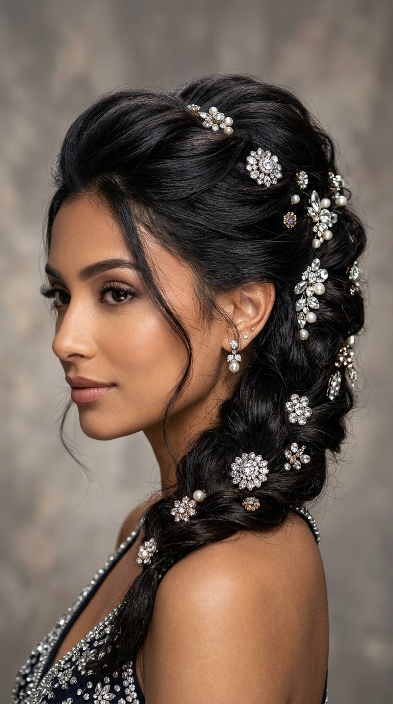 Voluminous French Twist with Jewels