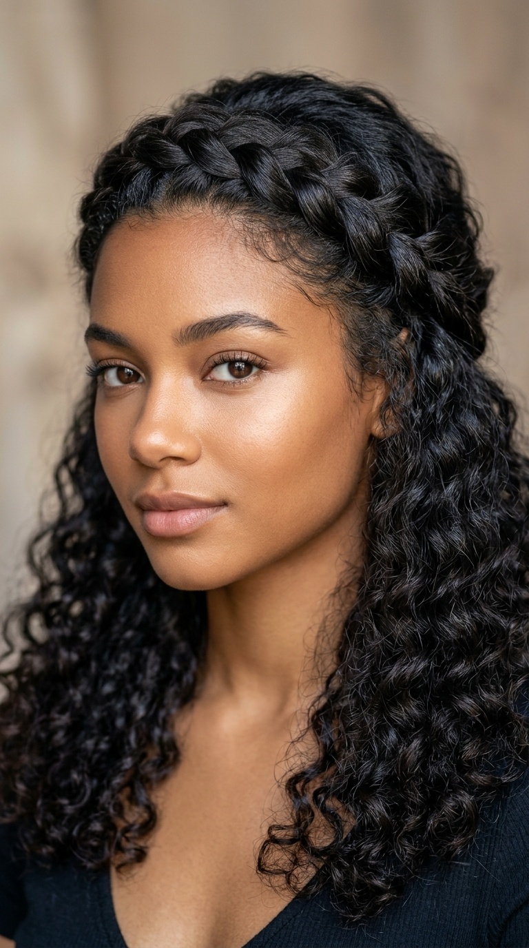 Voluminous Half-Up Crown Braid