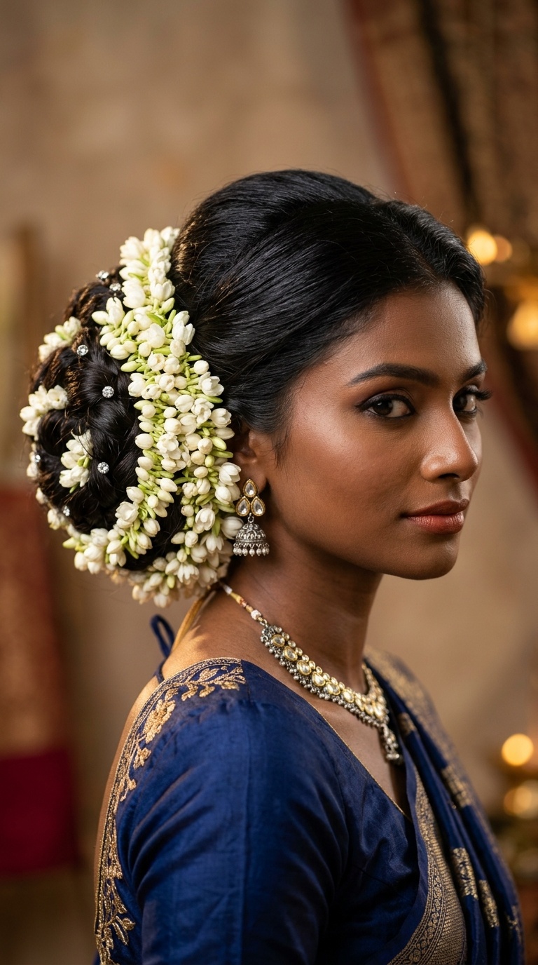 Voluminous Jasmine-Wrapped Chignon