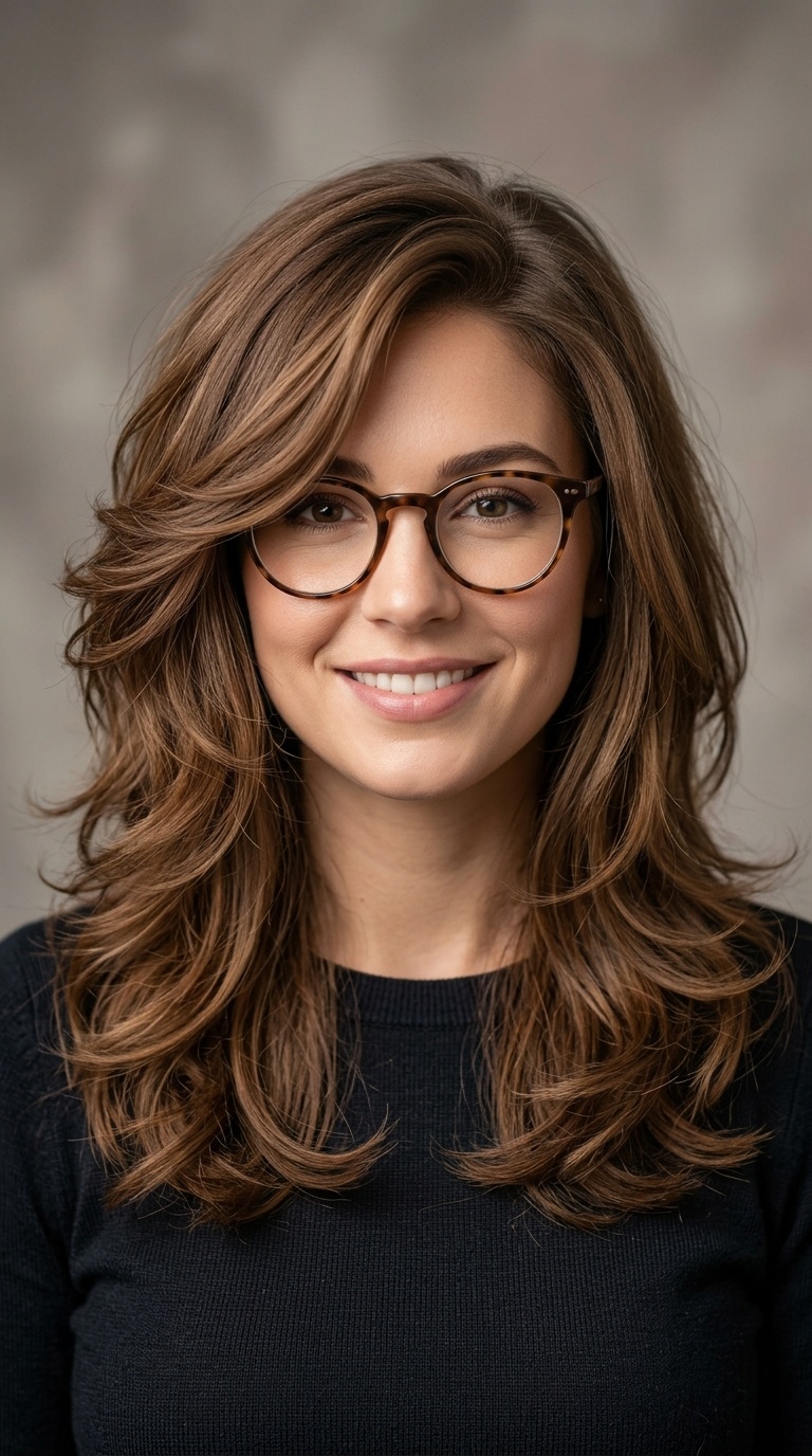 Voluminous Layers with Side-Parted Face Framing