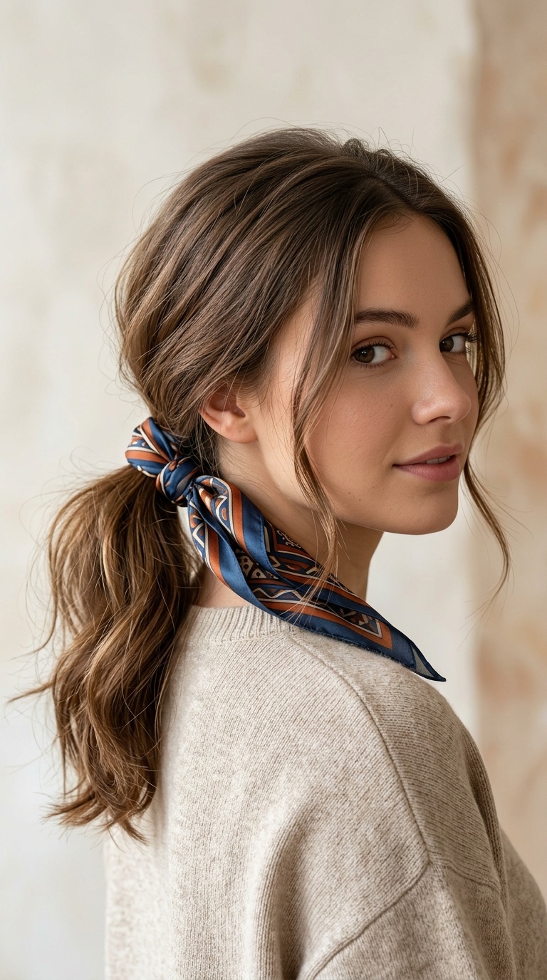 Voluminous Low Pony with Scarf