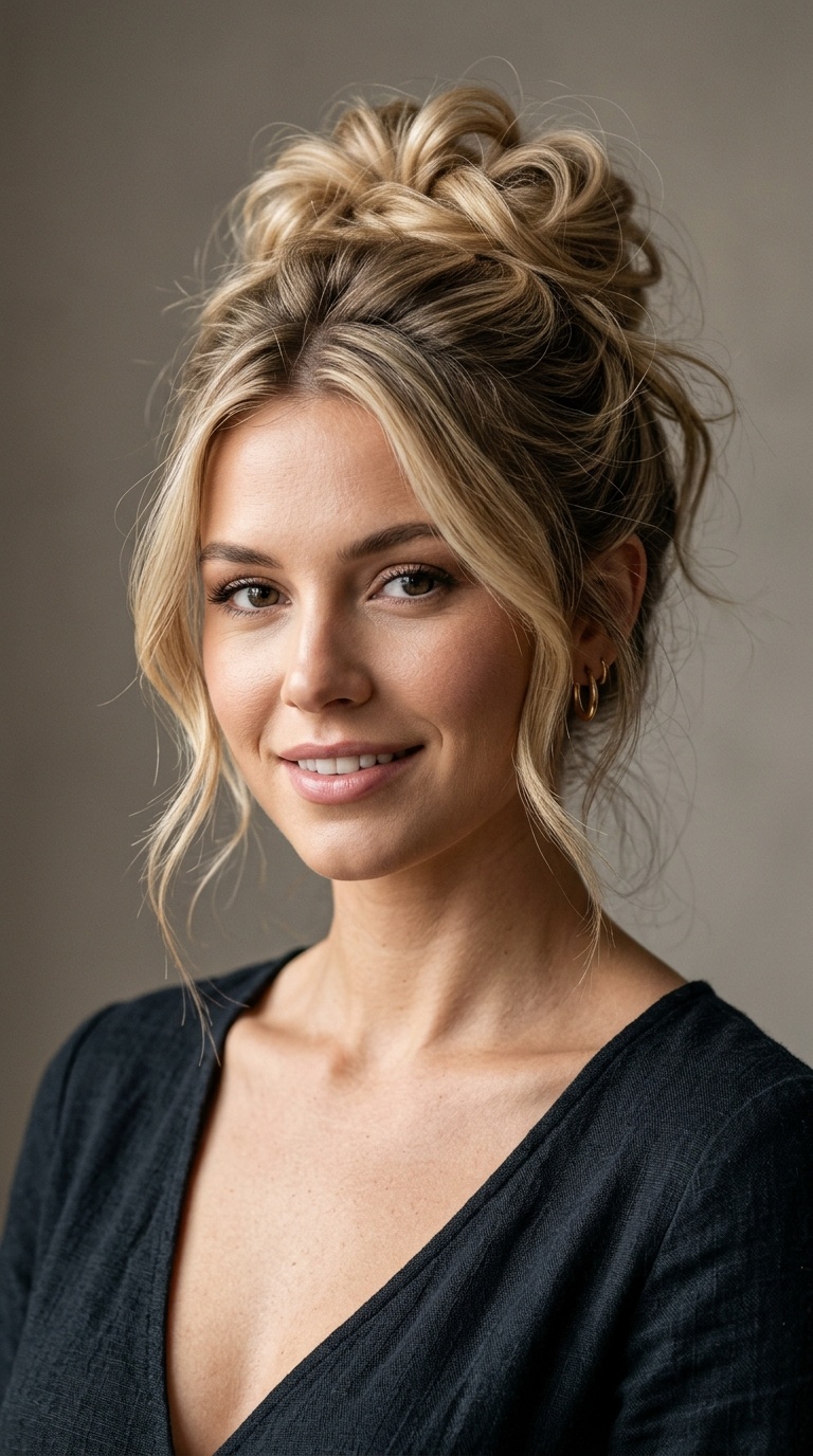 Voluminous Messy Updo for V-Neck Dresses