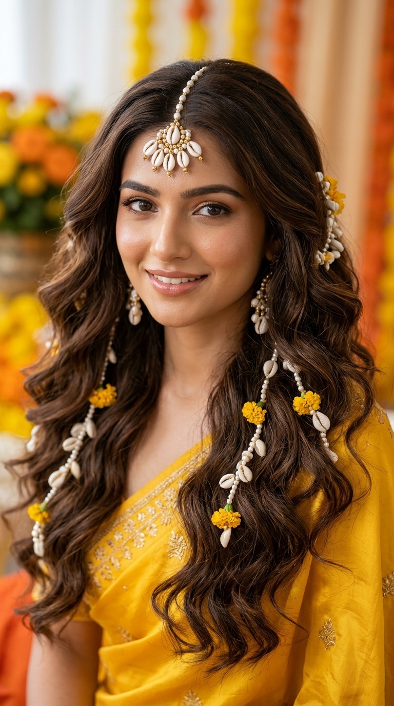 Voluminous Open Hair with Shell Jewelry
