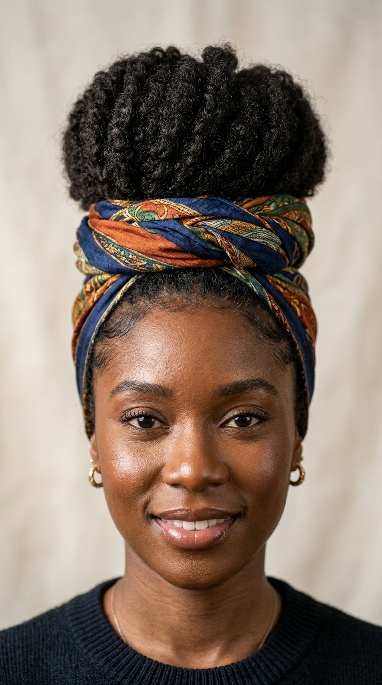 Voluminous Scarf-Wrapped Bun