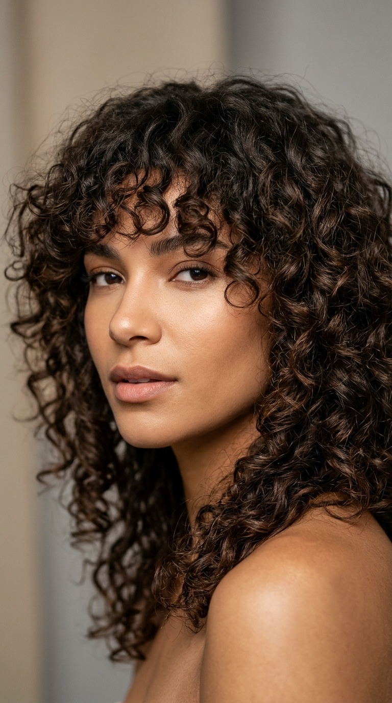 Voluminous Shag with Curly Bangs