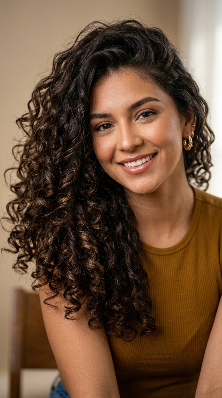 Voluminous Side-Swept Curls