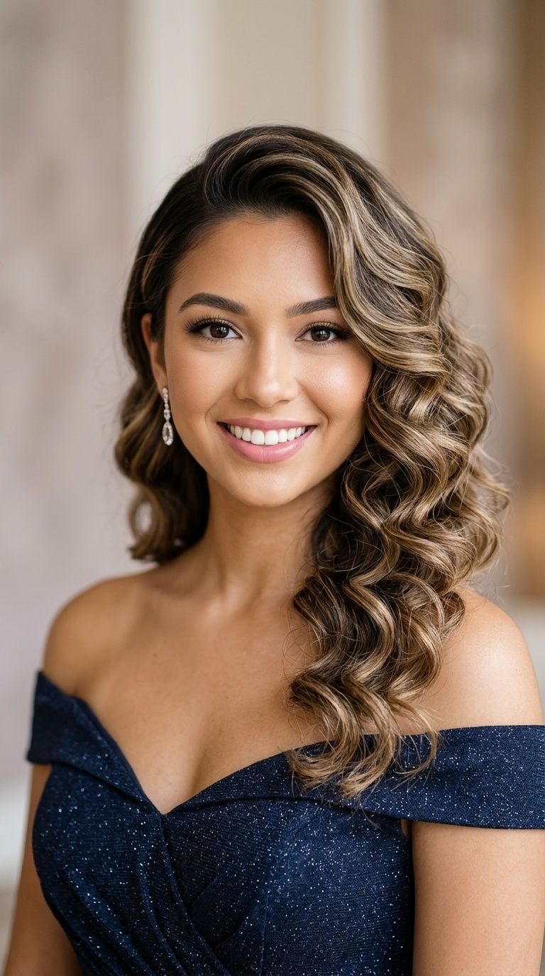 Voluminous Side-Swept Curls