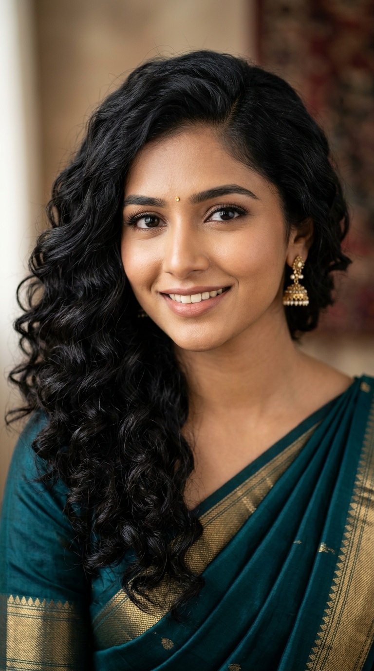 Voluminous Side-Swept Curls